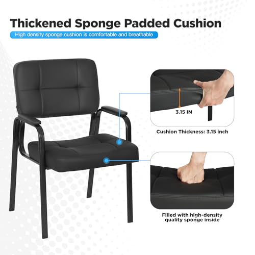 FDW Office Guest Chair Reception Chair Waiting Room Chairs with Padded Armrest PU Leather for Home Office Reception Meeting Room Chair Lobby No Wheels, Black