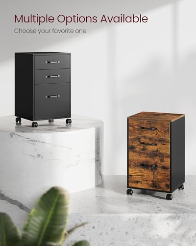 VASAGLE Ink Black Mobile File Cabinet with 3 Drawers & Locking Wheels
