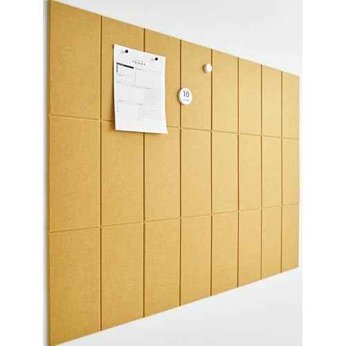 Large Cork Boards for Walls -Pack of 24- Black Felt Wall Tiles - Bulletin Board Panels for Office Home Decor, Push Pin Corkboard Organizer for Office or Classroom (Mustard)