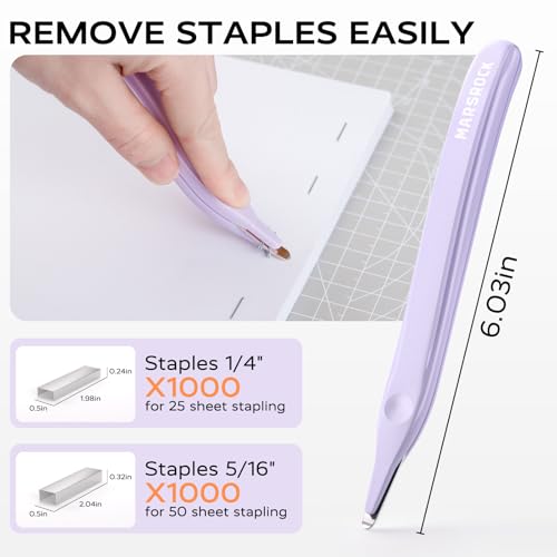 Effortless Stapler for Desk with 40-50 Sheet Capacity, 2000 Staples, 1-Touch Stapling, Ergonomic & Easy to Load Desktop Staplers, Heavy Duty Stapler, and Magnetic Staple Remover, Purple