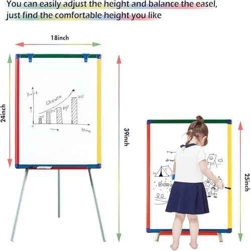 Dry Erase Board White Board for Kids 24x18 inch Art Easel for Kids Magnetic Tripod Whiteboard Art Easel and Flipchart Board with a Height-Adjustable Stand Perfect for Kid