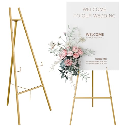 Atronor Gold Easel Stand for Sign - Wedding Sign Display, Adjustable Tripod, Heavy Duty, Foldable, Model 1
