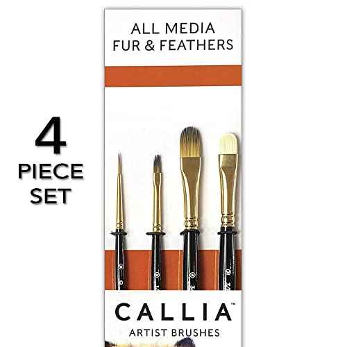 Callia Fur & Feathers Artist Paint Brush Set by Willow Wolfe for Watercolor, Acrylic and Oil, Series 1200, 4 Piece Professional Set #1200