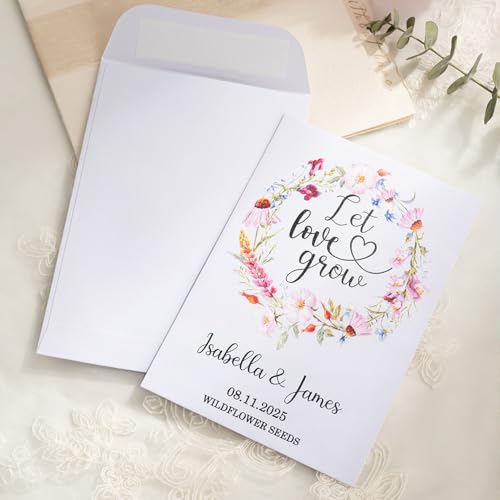 Personalized Wedding Seed Packet Favors with Names & Date, Kraft/White Envelopes, 20-300 pcs