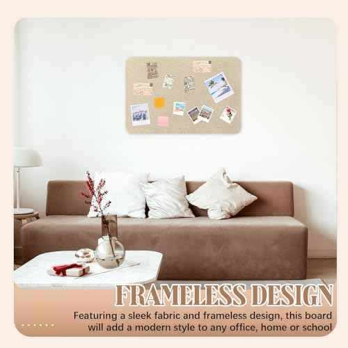 24"x 18" Linen Fabric Bulletin Board Pinboard for Walls Display Frameless Pinboard Display Notice Memory Board for Office Walls Home Kitchen Easy to Install(Brown)