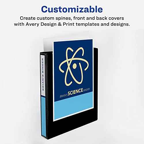 Avery Heavy Duty View 3 Ring Binder, 0.5" One Touch Slant Ring, Holds 8.5" x 11" Paper, 4 Black Binders (79708)