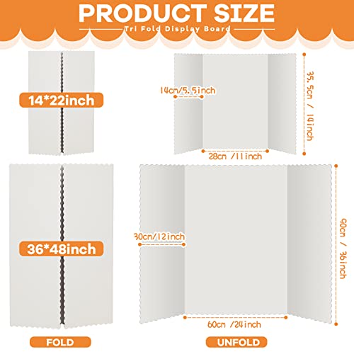 Ctosree 18 Pcs Tri Fold Poster Board Bulk, Lightweight Presentation Board, Science Fair Project Display Paperboard, Single Wall(14 x 22 Inch,White)