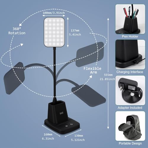 Sailstar Black LED Desk Lamp with 10W Wireless Charger & Pen Holder - Adjustable Dimmable Light