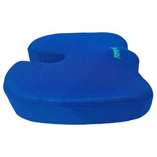 Orthopedic Memory Foam Seat Cushion for Car seat - Office Chair - Gaming Chair - Boat seat - Tailbone Cushion - Coccyx Cushion - Sciatica Pillow for Sitting (Blue, Mesh)