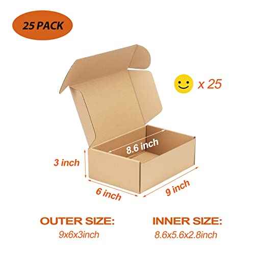 PHAREGE 9x6x3 inch Shipping Boxes Bulk 25 Pack Brown, Tab Lock Tuck Top Mailer Boxes for Packaging Small Business, Small Cardboard Gift Boxes for Wrapping Mailing Present
