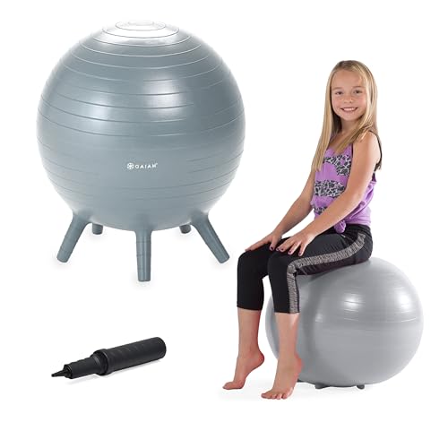 Gaiam Kids Stay-N-Play Balance Ball Chair 52cm Grey with Built-In Legs