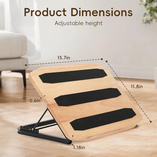 Wood Footrest Adjustable Ergonomic Foot Rest- Under Desk 7 Adjustable Angles Wood Under Desk Footrest, Foot Rest for Office Home - Natural-with Gray Silicone Cushions