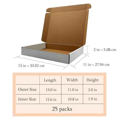 13x11x2 Inches Shipping Boxes Set of 25,White Corrugated Mailing Cardboard Box Literature Mailer for Packing Small Business Moving Storage, E-Commerce Packaging Mailing Boxes Gift Boxes for Presents