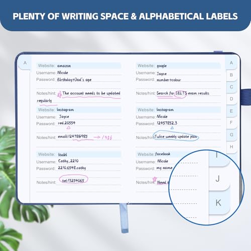 MOSA BEAR Dark Blue Password Keeper Book with Alphabetical Tabs, 4.3x5.7 inch Compact Password Notebook for Seniors and Secure Login Records