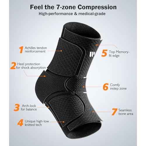 Flat Knitting Ankle Brace For Women&Men, 7-Zone Dynamic Compression Sleeve w/Flex Strap,Foot Support For Sports, Sprained Ankle, Achilles Tendonitis, Plantar Fasciitis Relief(Pack of1)XL, Black