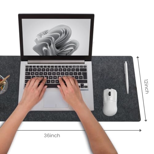 DAWNTREES Felt Desk Mat Dark Gray 36x12 Inches - Office & Gaming Protectant