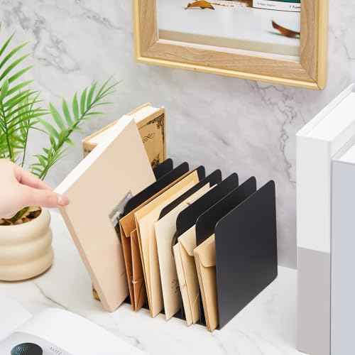 Suzile Metal Desktop File Organizer, 7 Compartments, Vertical File Sorter, Black, 5.79" W x 7.09" L x 5.41" H, Office, Reception Areas, Workspace