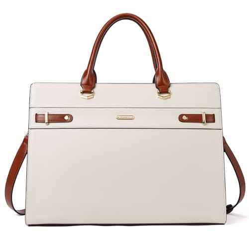 BROMEN Women Leather Briefcase 15.6 inch Vintage Laptop Shoulder Bag Business Tote Work Handbag