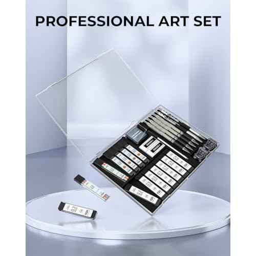 Four Candies 27PCS Art Mechanical Pencil Set with Case, 4PCS Metal Drawing Pencil 0.3, 0.5, 0.7, 0.9 mm & 2PCS 2mm Lead Holder (HB 2H 2B 4B Color) with 552 Graphite Lead Refills for Drawing Sketching