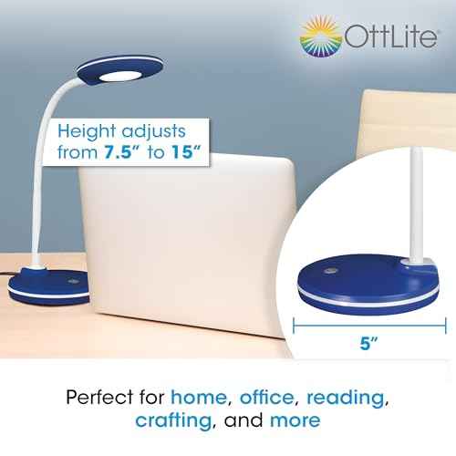 OttLite Study LED Desk Lamp ? Touch Activated Controls, 3 Brightness Settings, ClearSun LED, Adjustable Neck, Modern Design for Work, Office, or Learning