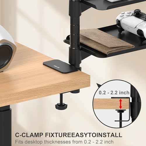 3 Tier Metal Clamp On Desk Shelf - 360¡Æ Rotatable Above/Under Table Storage, Adjustable Desktop Organizer for Home Office & Gaming, Storage Tray for Devices & Accessories