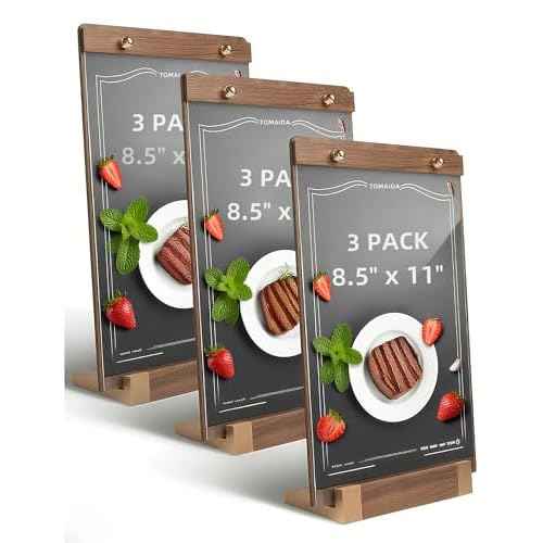 3 Pack 8.5"x11" Acrylic Sign Holder A4 with Wood-Color Base - Table Top Display Stand for Menus, Signs, Flyers, Perfect for Restaurants, Retail Stores, Conferences, Weddings, Offices