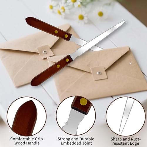 2Pcs Stainless Steel Letter Openers with Wood Handles - Office & Home Mail Slitter (Variation 2)