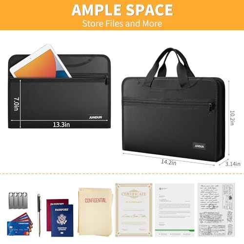 JUNDUN Accordion File Organizer with Lock,Multi-Pockets Fireproof Document Organizer with Handle & Zipper - 13 Pockets Expanding File Folder with Labels for Letter A4 Files and More