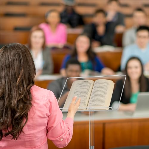 Podium Stand, Lecterns & Podiums, Acrylic Adjustable Angles with Metal Base, Podium for Church, Weddings, Classroom, Speech, 16" L x 12" W x 42.5" H (Clear)
