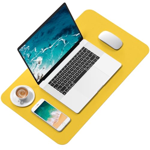 Yellow PU Leather Desk Mat 23.6 x 13.8 Inches Waterproof Non-Slip Office Pad