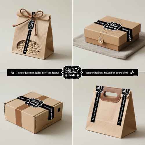 Food Retail Package Seal Stickers 9x1 Inch Safe Secure Tamper Evident Lids Stickers Tampers Proof 200 Pcs Tamper Evident Labels for Freshness Labels for Handmade Crafted Baking (Black)