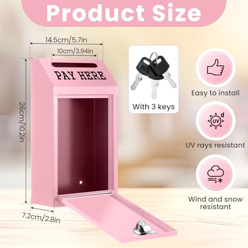 Yaocom Pink Metal Cash Box 10.2 x 5.7 x 2.8 Inch with Keys for Retail & Security