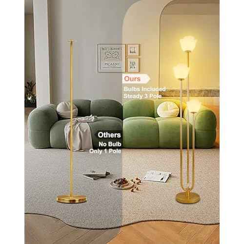 Lightdot 63IN Floral Floor Lamp 3-Lights Flower LED Floor Lamps with 3000K Warm White Bulbs with Candle Holder Style for Wedding Party Modern Gold Tall Floor Lamp for Living Room/Bedroom