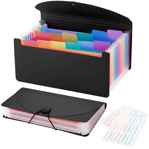 13 Pocket A6 Receipt Organizer, 2 Pack Small Accordion File Organizer, Coupon Organizer with Labels - Black