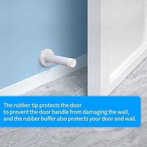 DOKU 10Pcs Door Stop, 3.5 Inch Heavy Duty 304 Stainless Steel Door Stopper with Rubber Tips Bumper, Wall Mounted Door Holder Protection Sound Dampening, White