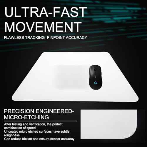 Tempered Glass Gaming Mouse Pad, Ultra-Smooth Micro-Etched Surface - Professional Esport Mouse Mat with Non-Slip Silicone Base - Dirt and Scratch Resistant 450x400mm (White)
