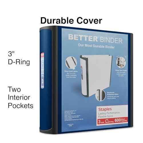 Staples Better Binder, 3-Ring, Reinforced Rubber Spine, 3 Inch D-Ring Binders for Home, Office, School, Holds up to 600-Sheets, Blue