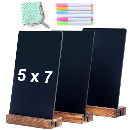3 Pack 5.1x7.9 Inch Double-Sided Blackboard Sign with Wooden Base - Erasable Message Boards for Shop Wedding Home Party Decoration