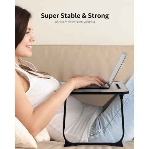 Foldable Lap Desk, Laptop Bed Desk, Portable Lap Table, Laptop Bed Table with Cup Holder & Tablet Slot & Lifting Handle for Working Writing Drawing & Eating - Gray Wood