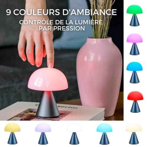 Lexon Mina M Mushroom Lamp - Portable Bedside Light for Bedrooms, Kids & Nursery - 9 LED Color Rechargeable Table Lamp with 24h Light & Dimmer, Medium - Dark Red