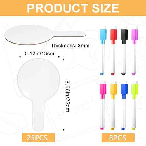 33Pcs Dry Erase Answer Paddles with Markers Thickened Handheld Double Sided Paddles Mini White Boards Small Dry Erase Signs Auction Paddles for Students Classroom Bidding Voting Games