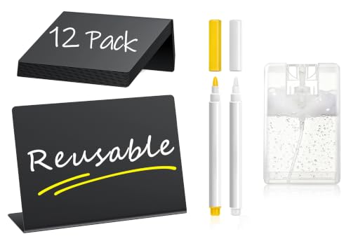 PigPotParty 12 Pcs Indoor Plastic Food Labels for Buffet - 4x3" Mini Chalkboard Signs