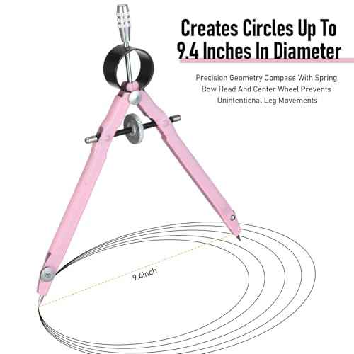 EBOOT Student Geometry Math Set, Metal Drawing Compass and 6 Inch Clear Swing Arm Protractors 180 Degree Math Protractor(Pink and Pink)