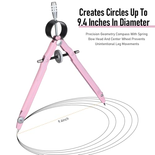 Pink EBOOT Math Geometry Set with 6-Inch Compass & Clear Protractor - Kids & Students