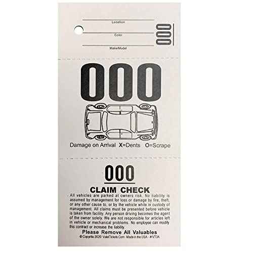 3 Part Valet Parking Tickets (1000 Tickets) on 110lb Card Stock with Car Diagram¡¦