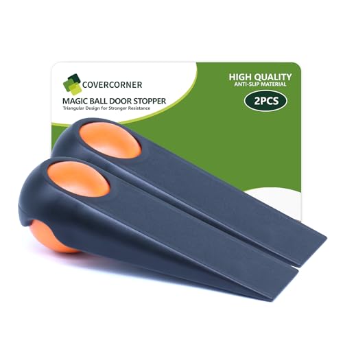 2 Pack 5-Inch Black and Orange Bottom Door Stoppers - Heavy Duty Rubber