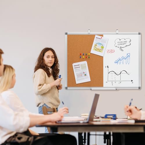 Comix Magnetic Whiteboard & Cork Combo 36 x 36 Inches Wall Vision Board
