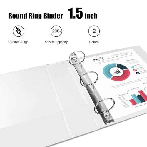 COMIX 3 Ring Binder 1 1/2 inch with Clear View Cover,1.5" Round Ring Binder,Holds 300 Sheets of US Letter Size Paper, 6 Pack (White)