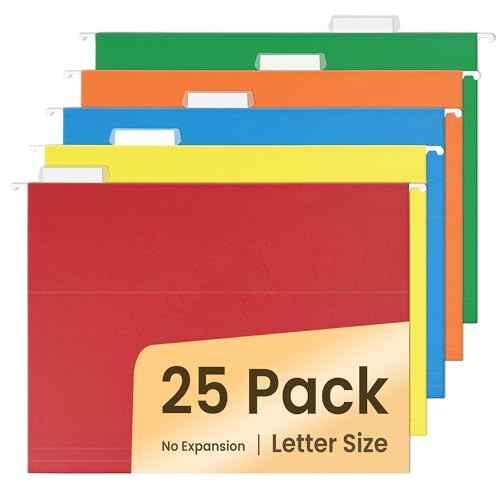 SUNEE Hanging File Folders Assorted Colors, 25 Pack File Folders Letter Size with 1/5-cut Tabs, Stay Organized for Your Home and Office Bulk File and Documents