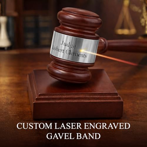 Personalized Wooden Gavel and Sound Block Set with Engraved Silver Band - Professional Judge, Auction, Ceremony Gift